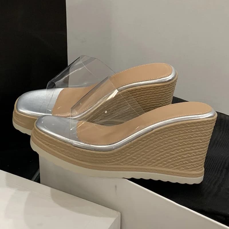 Eilyken Summer New Fashion Open Toe Platform Wedges Heels Women Slippers PVC Transparent Ladies Slides Shoes Zapatos De Mujer