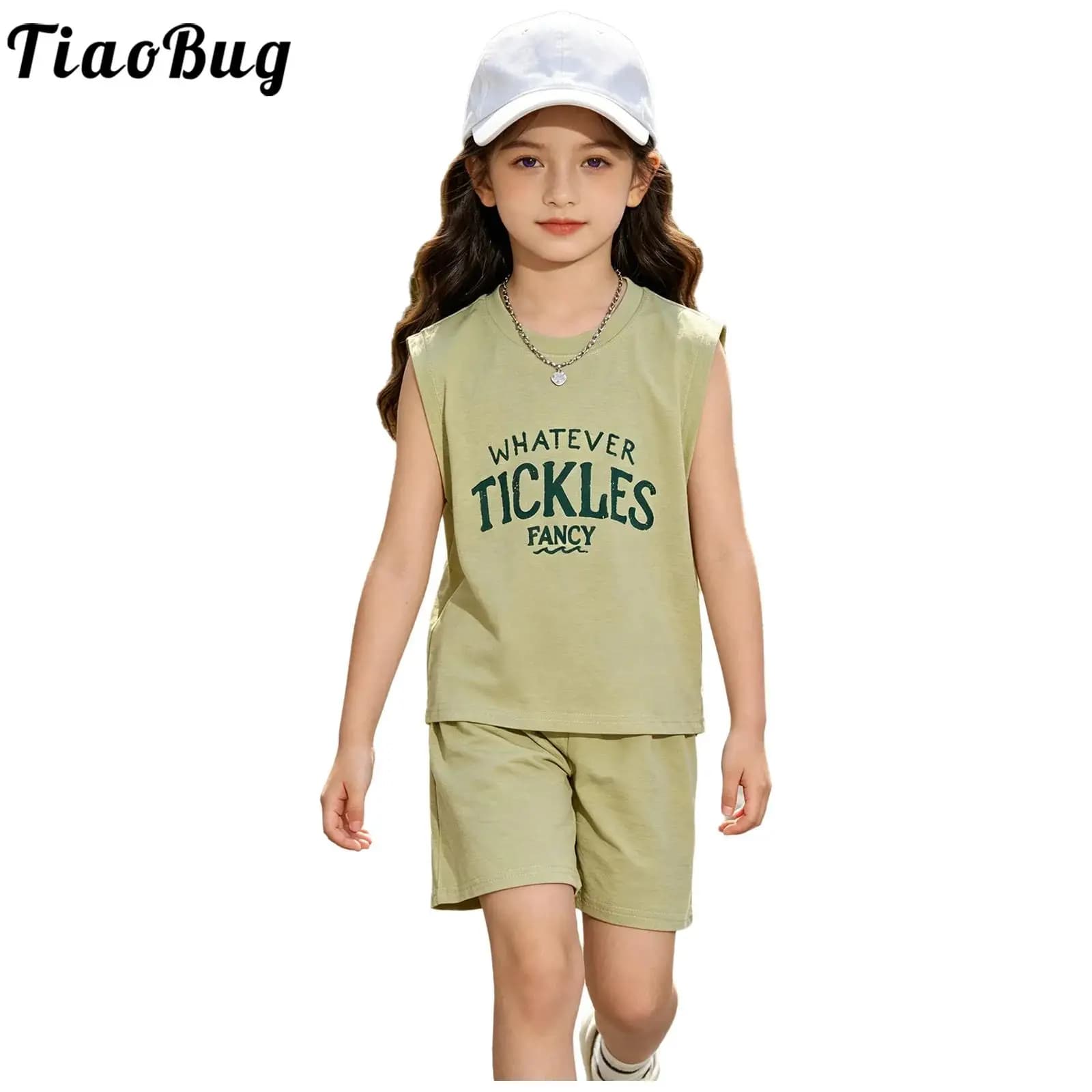 Kids Boys Girls Outfit Sleeveless Letter Print Vest with Elastic-waist Shorts for Casual Daily Life Park Picnic Vacation Beach