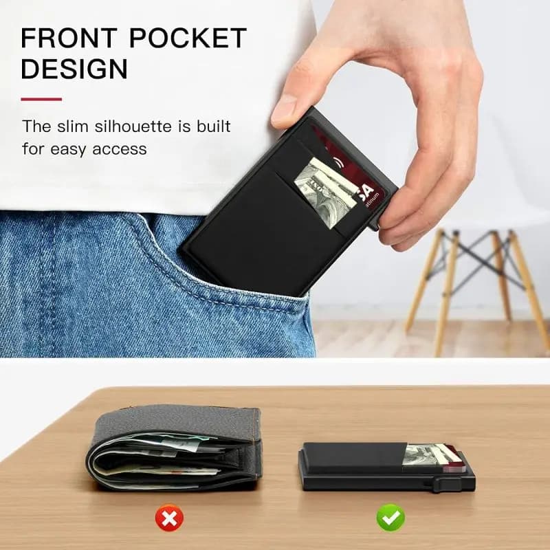 Pacchetto di carte da uomo semplice portafoglio con protezione RFID ultra sottile custodia per carte portatile quadrata scatola per carte con spinta laterale in lega di alluminio