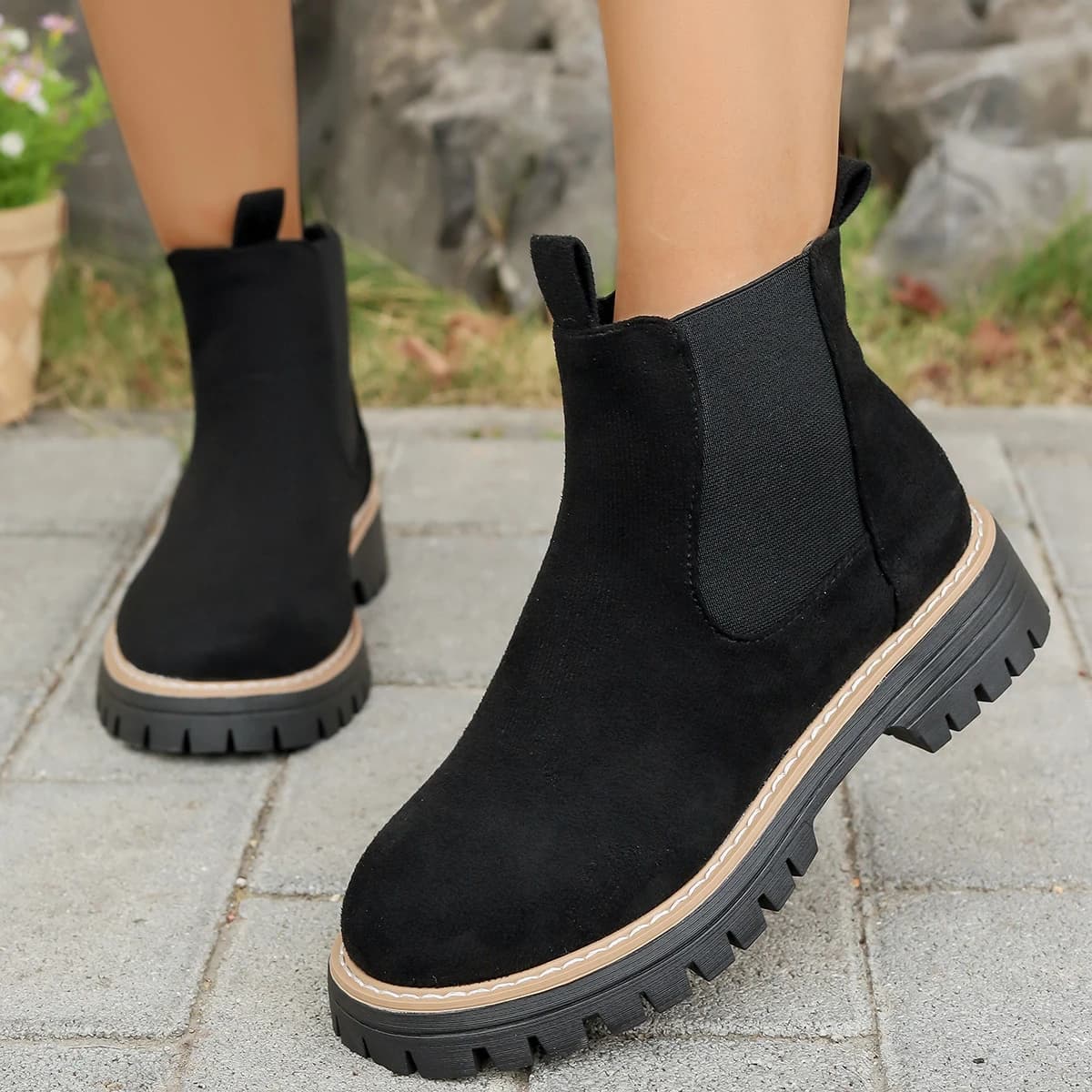 Stivaletti da donna Piattaforma di grandi dimensioni Punta tonda Stivaletti da donna per il tempo libero Quotidiano Conciso Nuove scarpe da donna Zapatos De Mujer