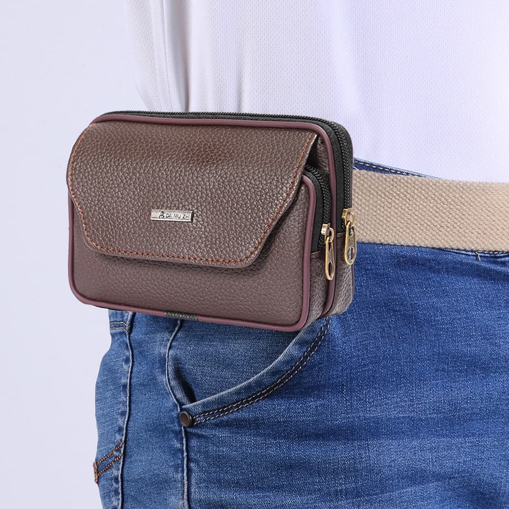 Men's Casual Fashion Men's Leather Waist Bag Credit Card Slot Multifunctional Marsupi for Walking Travel Race Cycling