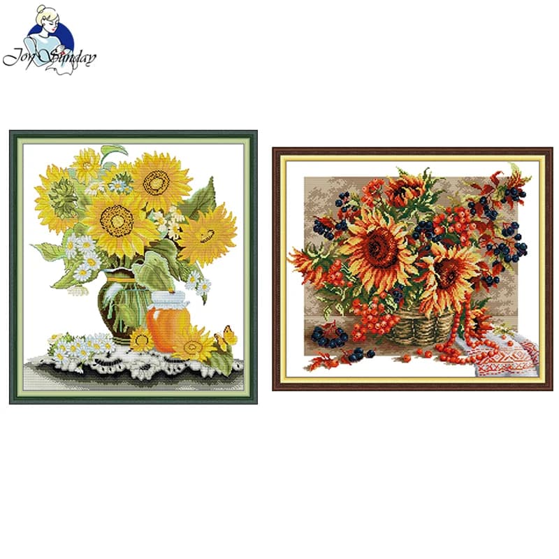 Joy Sunday Flowers Pattern kit punto croce Aida 14CT 16CT Count tessuto stampato in tela ricamo set da cucito decorazioni per la casa fai da te