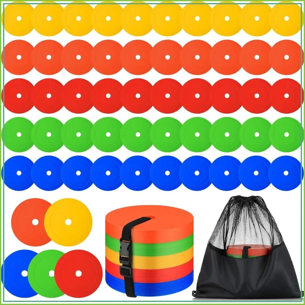 6 Inch Flat Cone Markers for Soccer, Football, Speed Agility Training - Non-Skid Discs for Field Court