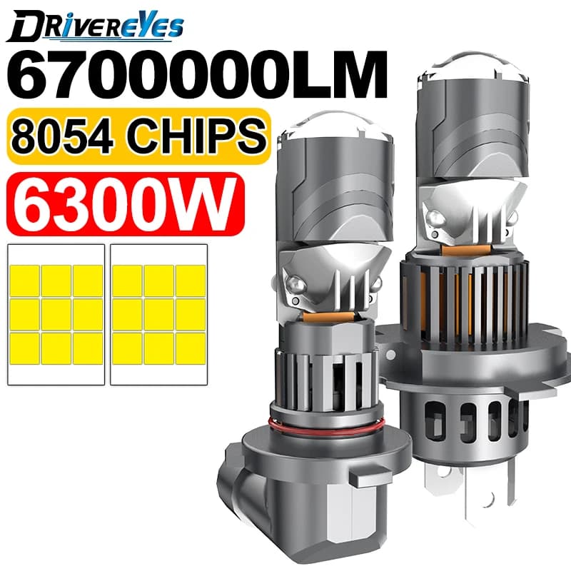 Lampadina LED Proiettore H7 Mini con Lente 1:1 Wireless Canbus 6000K per Auto Moto H4 H11 9005 9006 HB3 HB4 9012 Faro con Lente e Ventola