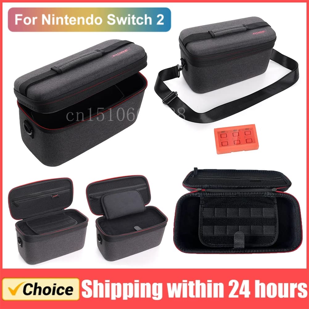 Custodia rigida in EVA per Switch 2 Borsa da viaggio protettiva Custodia da viaggio antiurto grande con tracolla e scatola per carte da gioco
