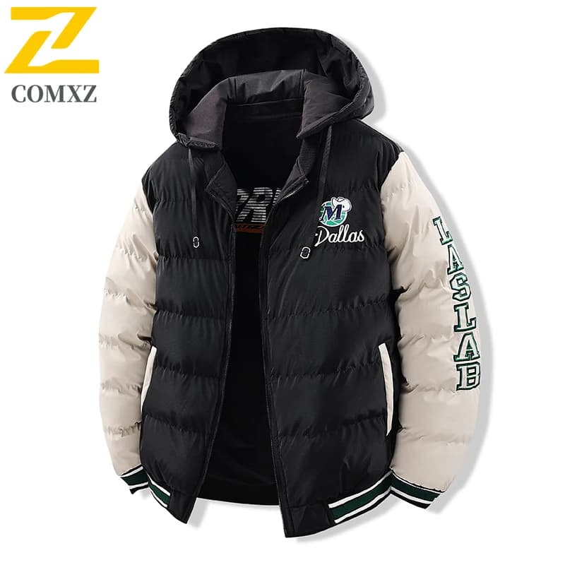 Men's jacket in cotton autumn winter double-face wearable fashion versatile thick warm duvet with hood casual coat with outdoor zipper