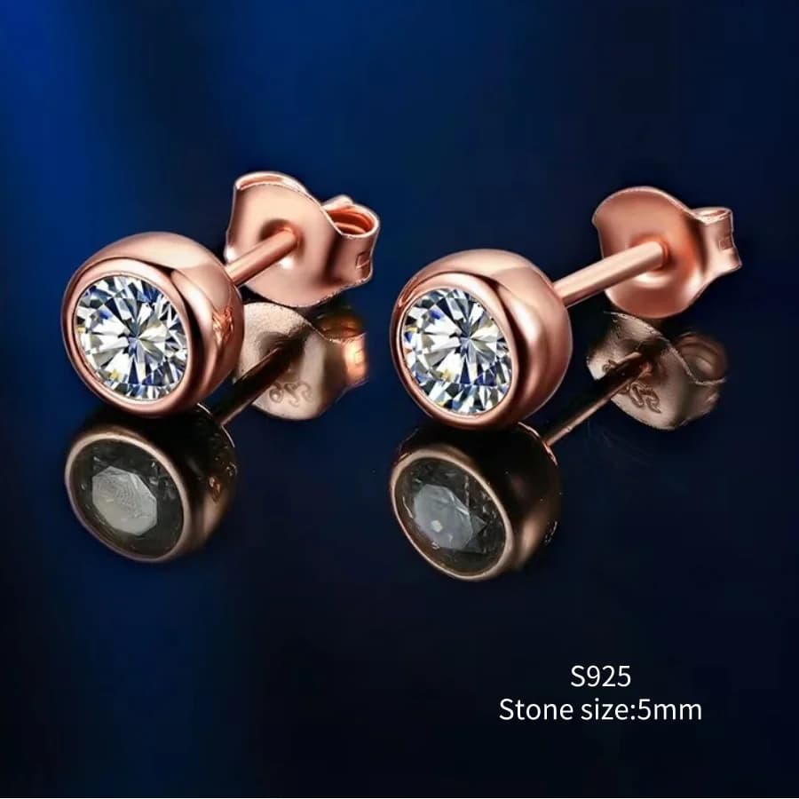 Buyee orecchino a bottone in oro rosa in argento Sterling 925 con zirconi bianchi chiari per donna uomo Classic Rock Punk Fine Jewelry orecchino