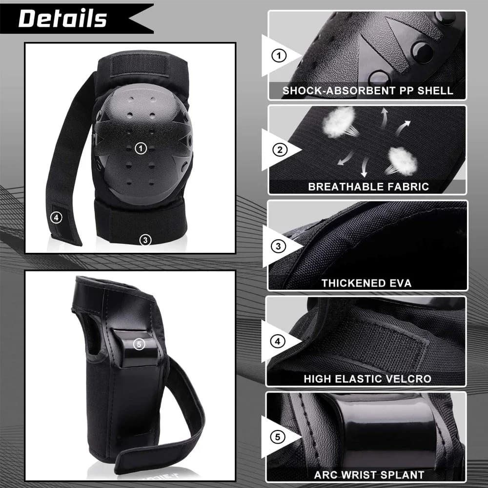 Set di 6 ginocchiere e gomiti - Equipaggiamento protettivo per bambini e adulti, skateboard/ciclismo/pattinaggio a rotelle (S/M/L) - Traspirante e