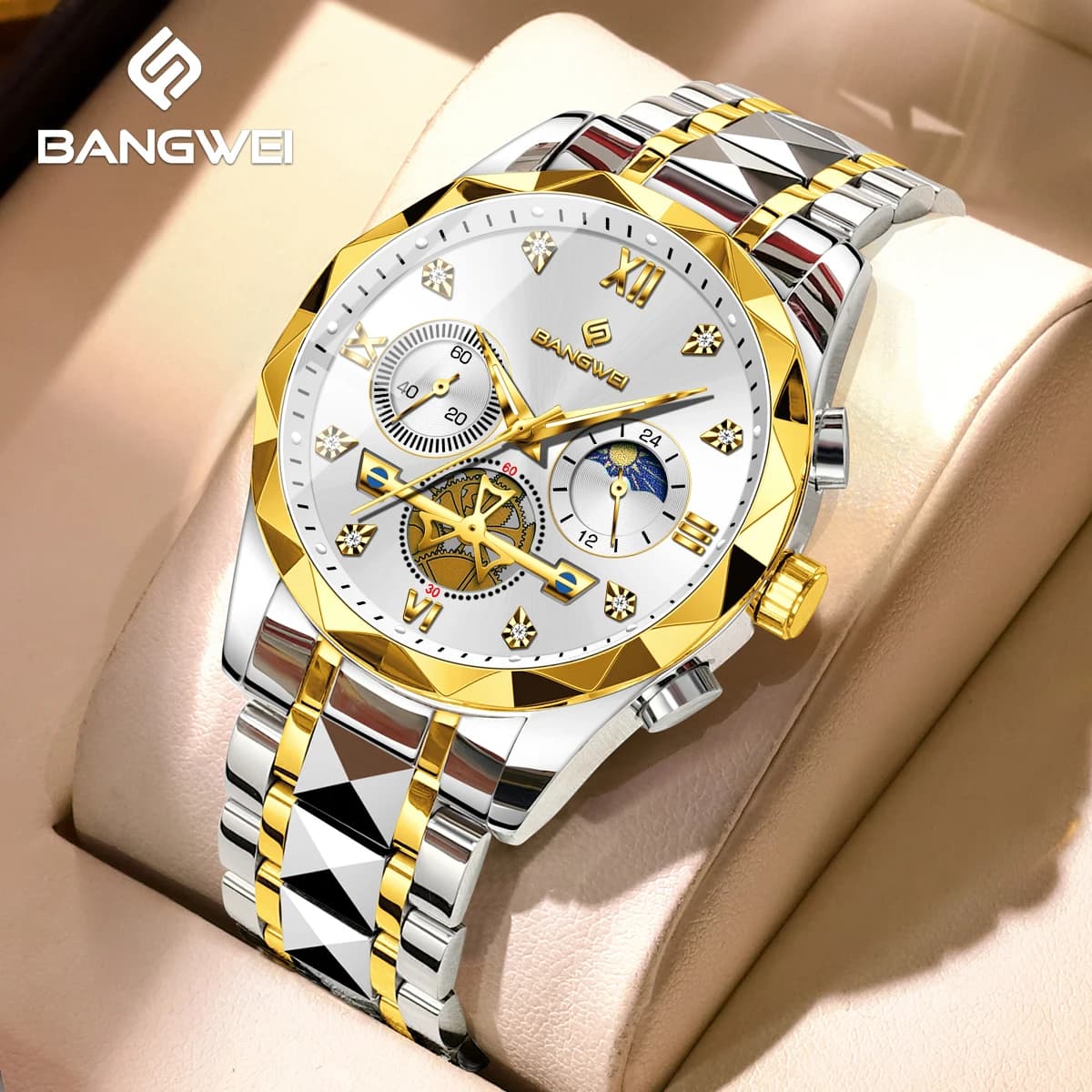 BANGWEI 2026 NUOVO Orologio da Uomo di Lusso con Fasi Lunari, Orologio da Polso al Quarzo Impermeabile, Regalo per Uomo, Relogio Masculino + SCATOLA