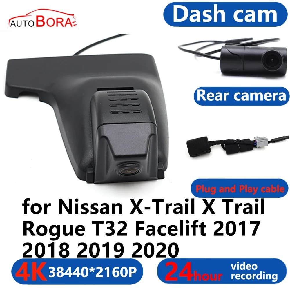 AutoBora 4K Wifi 3840*2160 Car DVR Dash Cam Camera 24H Video Monitor for Nissan X-Trail X Trail Rogue T32 Facelift 2017 ~ 2020