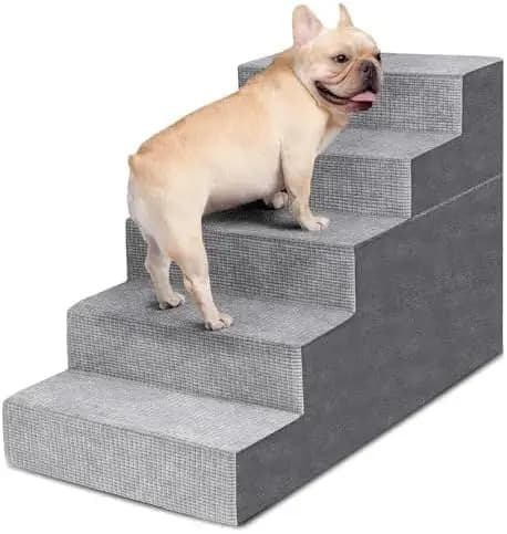 Dog Stairs for Small Dogs,5-Step Dog Steps for High Bed and Couch, High-Density Foam Pet Steps with Supporting Board, Non