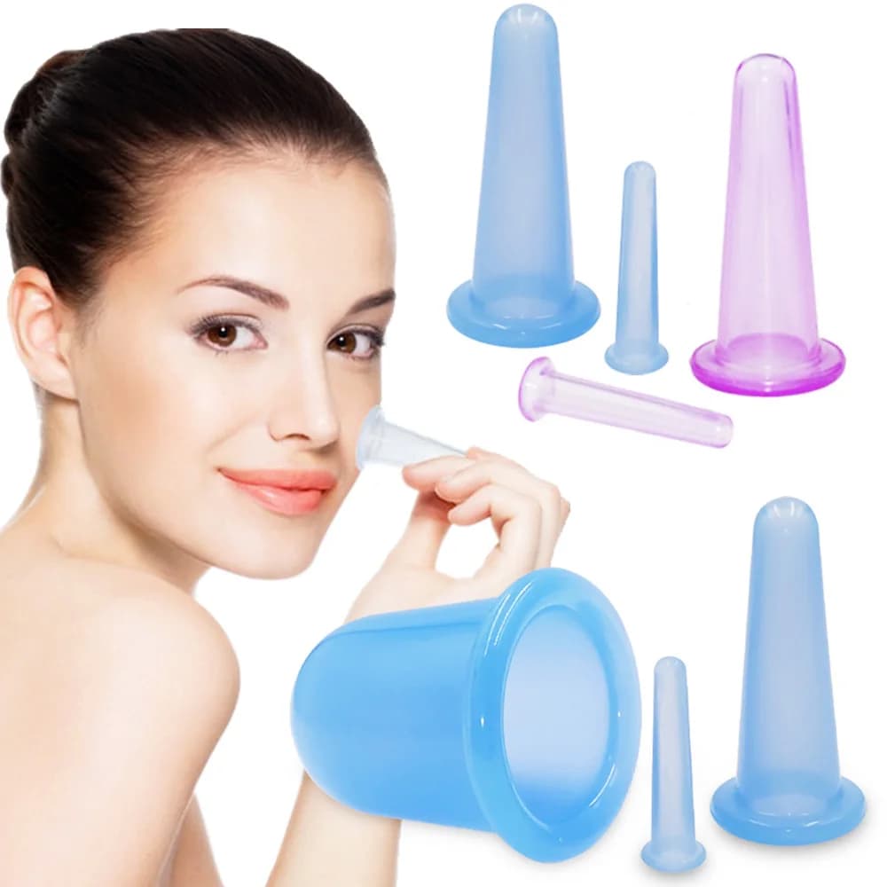3/4PCS Silicone Vuoto Coppettazione Barattoli di Massaggio Anti Cellulite Massaggio Ventose Facciali Viso Collo Ascensore Raschiamento Della Pelle Strumento di Bellezza