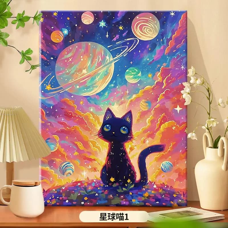 DIY Oil Painting By Number Magical Cat Animals Paint By Number Oil Handpainted Acrylic Unique Gift Wall Art Home Decor