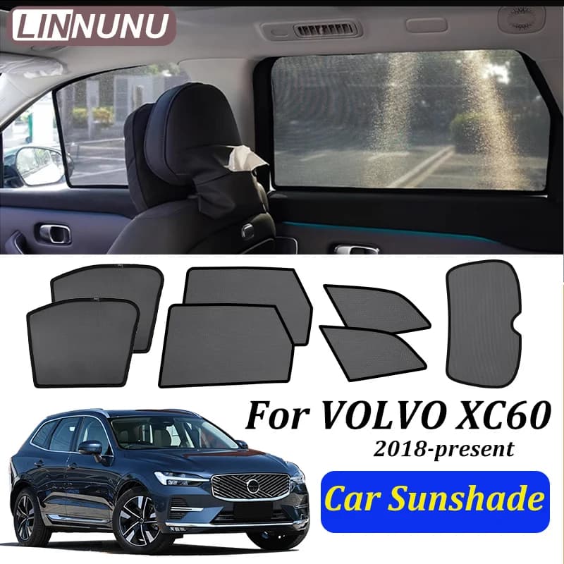 LINNUNU Car Sunshade For VOLVO XC60 Mk2 2018-2027 Side Window Mesh Curtain UV Protection Privacy Shield Auto Interior Accessorie