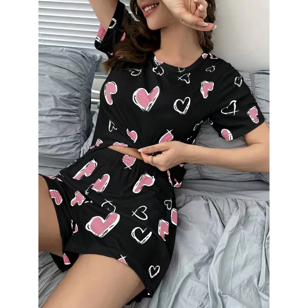 Pigiama Estivo 2026 Nuovo Set Cardigan Corto a Maniche Corte da Donna con Stampa Cartone Animato, Pigiama da Ragazza Carino, Abbigliamento da Notte Traspirante per la Casa
