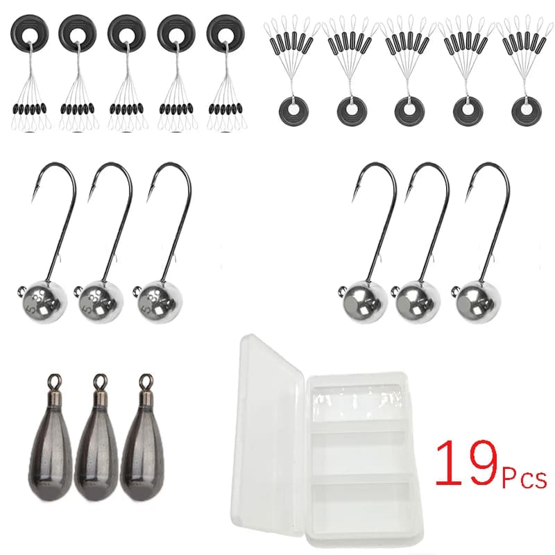 Professional Fishing Kit 19 Pieces with Box Door Tools, Piombi and Pesi for Bass Fishing, Trout and Salt Water, Set of baits