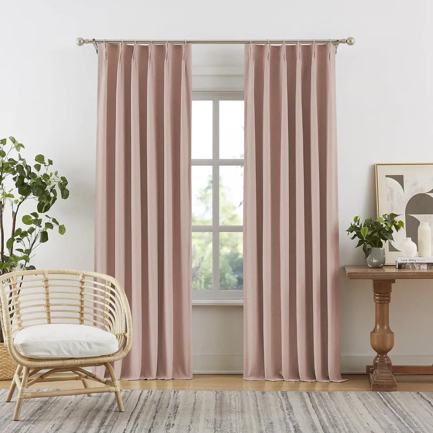 Tende Oscuranti Rosa Antico 90 Pollici - Drappeggi con Pieghe a Pizzico e Ganci per Cameretta Bambine, 40x90 Pollici, 2 Pezzi