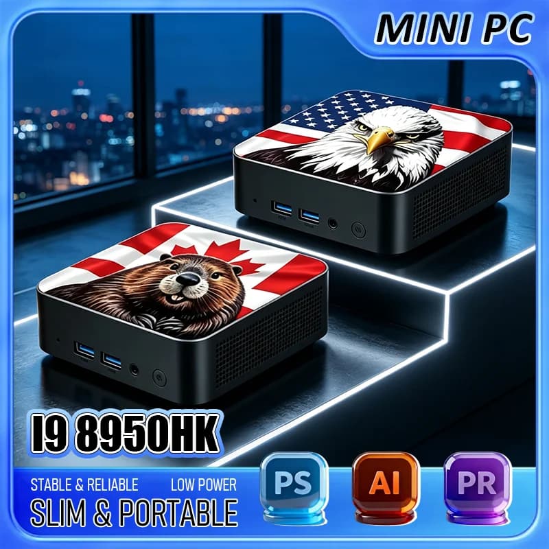 Ultra Slim Compact Mini PC Core i9 8950HK 16GB RAM 2TB SSD 2026 USA Canada Flag Desktop For Daily Study Office