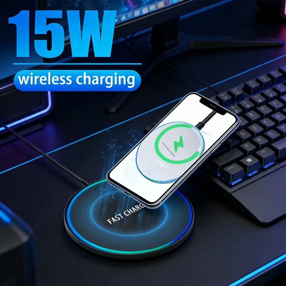 15W wireless charging base for iPhone 15 14 13 Pro Max Samsung S24 Xiaomi, induction fast charging station for phone.
