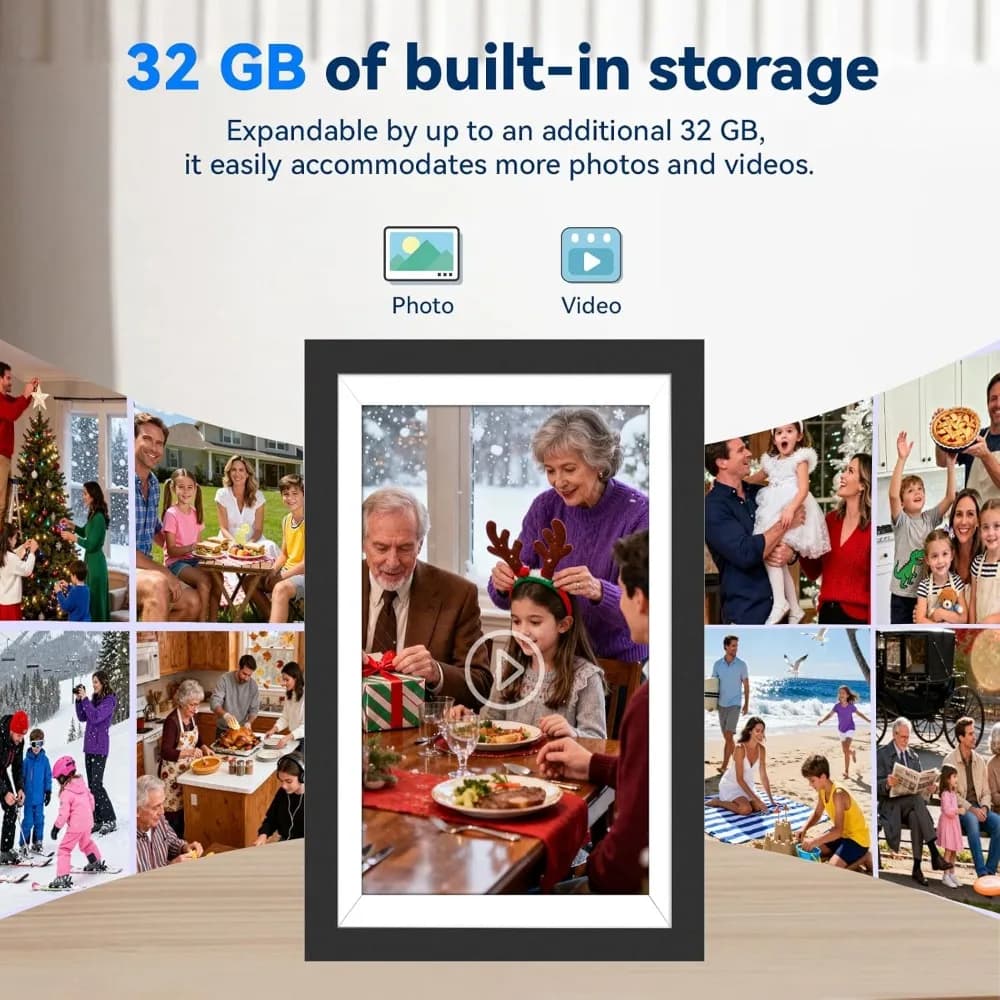 Cornice per foto digitale wireless da 10,1 pollici con touch screen a batteria da 6 ore, memoria da 32 GB, regalo di Natale per matrimonio per l'amato