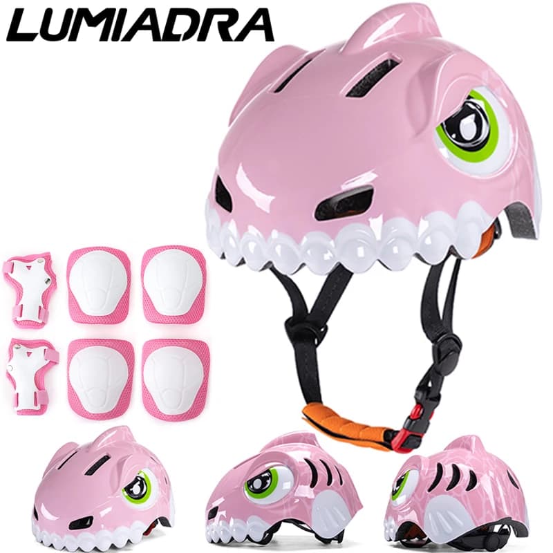 Horntour Casco da bicicletta per bambini Bambino Sport Sicurezza Casco da ciclismo Shark Ginocchio Gomito Set Equilibrio Casco da pattinaggio a rotelle Guardia