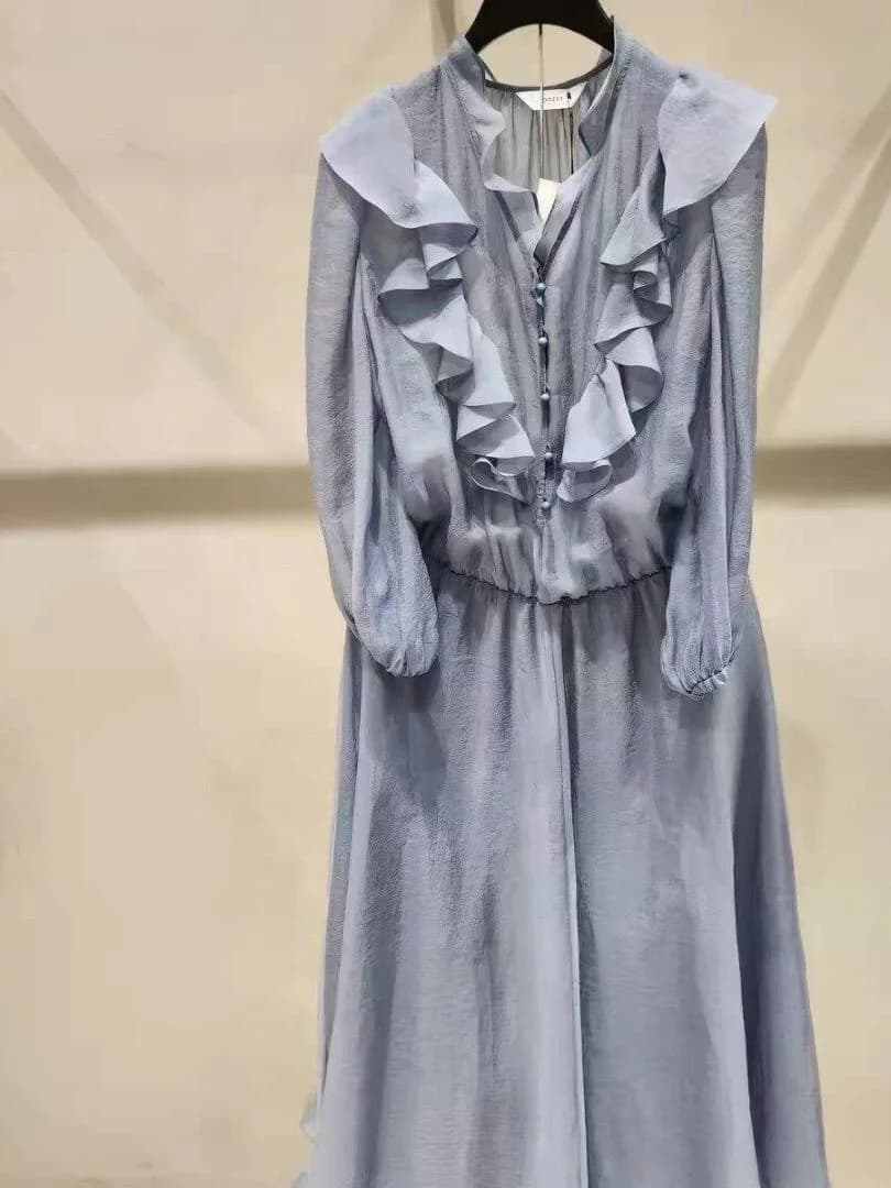 Elegante Abito Midi a Vita Alta, Nuovo Stile Estivo, Moda Coreana, Sottile, Leggero, Morbido e Traspirante, in Cotone con Maniche a Blusa