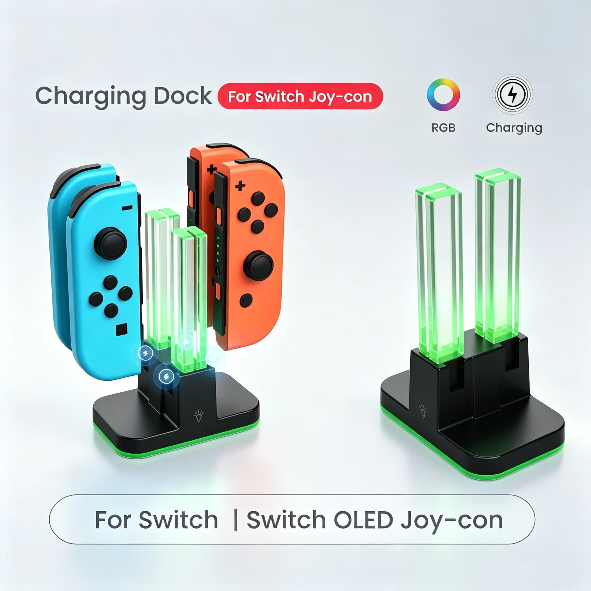 For Nintendo Switch Joypad Controller Charging Dock Station 4 in 1 RGB Light for Switch/Switch OLED Joy-con Accessories