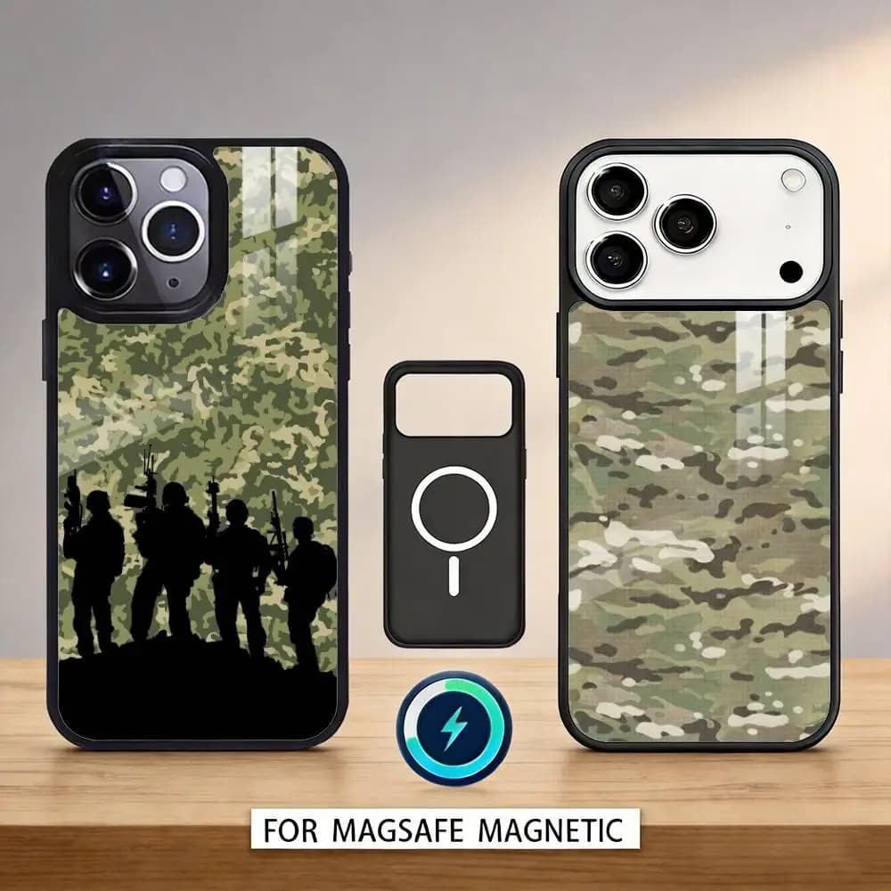 Custodia per telefono militare mimetica C-Camo magnetica per iPhone 17 16 15 14 13 12 Pro Max compatibile con ricarica wireless MagSafe