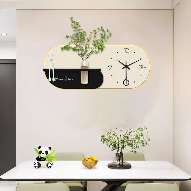 Dipinto decorativo per ristorante con piante idroponiche e pietra arenaria, orologio e pittura murale per soggiorno