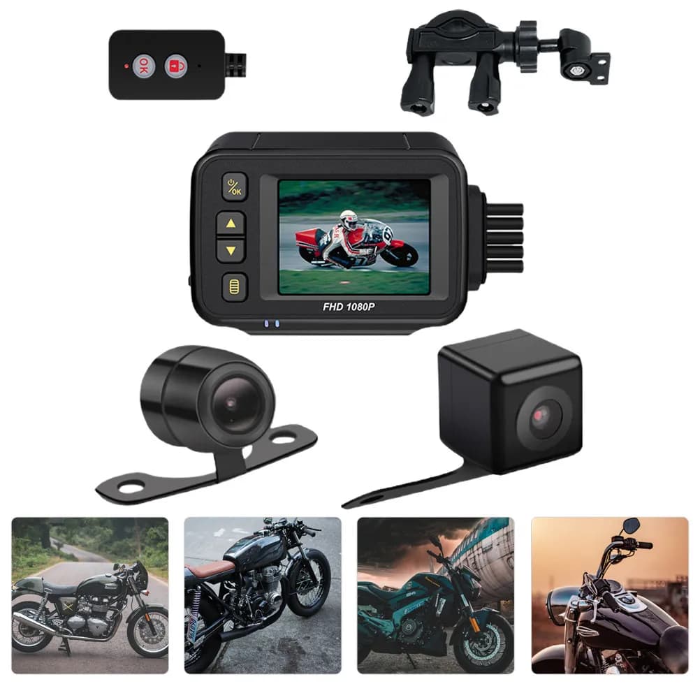 Set Registratore di Guida per Moto IP65 Impermeabile con Doppia Lente, Alta Definizione, Anteriore e Posteriore, Dash Cam per Moto
