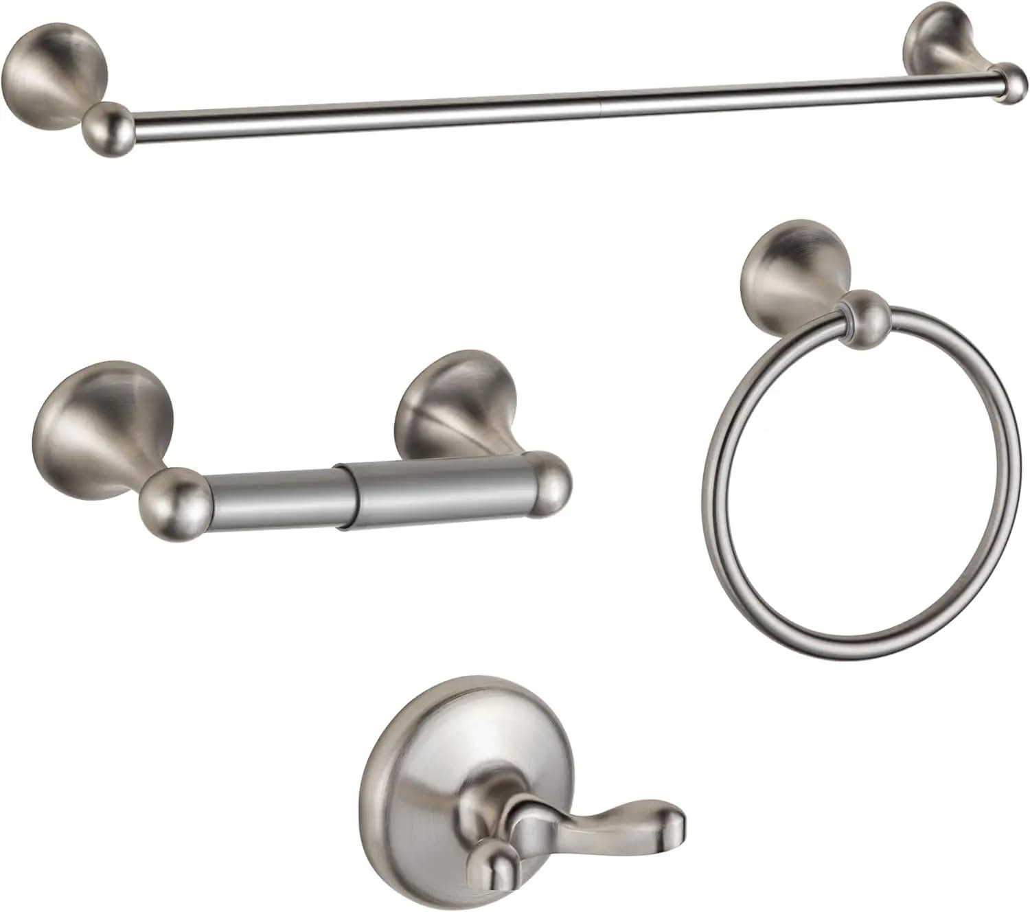 Set di accessori per il bagno da 4 pezzi con portasciugamani regolabile, portasciugamani da parete in nichel spazzolato e porta carta igienica per