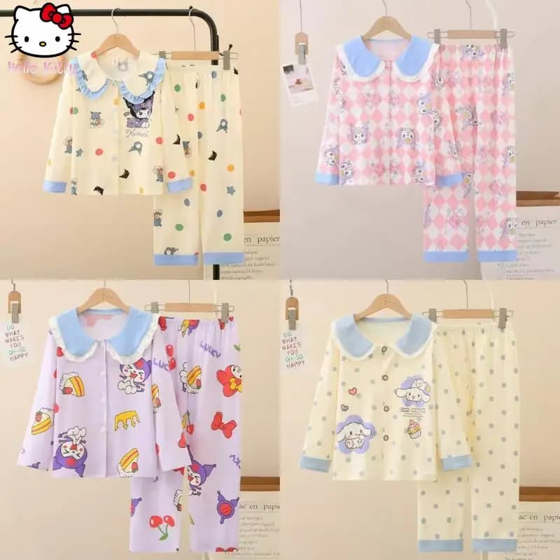 Pigiama Anime Cartoon per Ragazze, Set 2 Pezzi Kuromi Nuovo Cardigan, Versione Coreana con Maniche Corte e Pantaloni