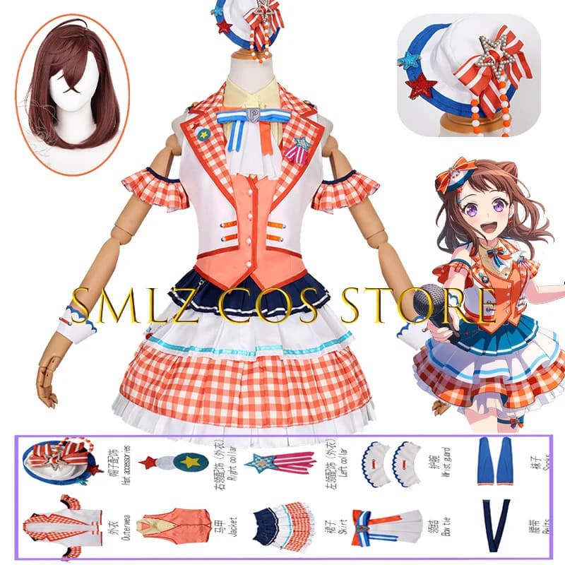 Toyama Kasumi Cosplay Anime BanG Dream! Costume Woman Stage Singing Play Uniform Skirt Prop Wig Set Party Outfit