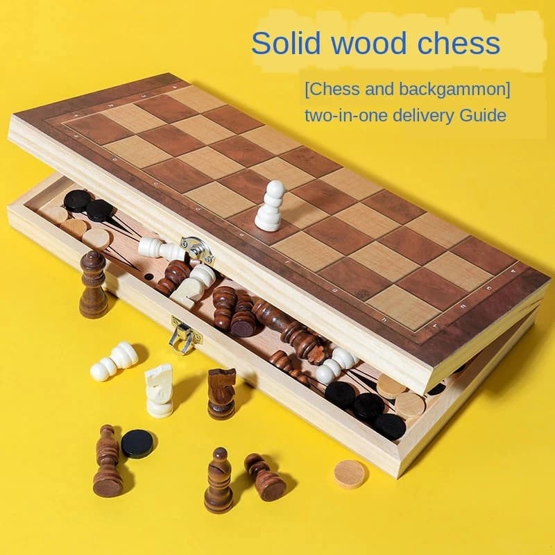 Scacchi internazionali Set di scacchi in legno 3 in 1 Giocattolo educativo per l'addestramento del cervello Gioco da tavolo pieghevole per bambini Regalo di fascia alta