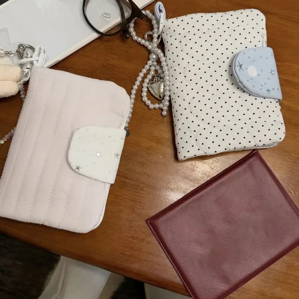 1pc Multi-functional Cloth Passport Holder Star Polka Dot Portable Card Wallet Daily Storage Bag Women Girls