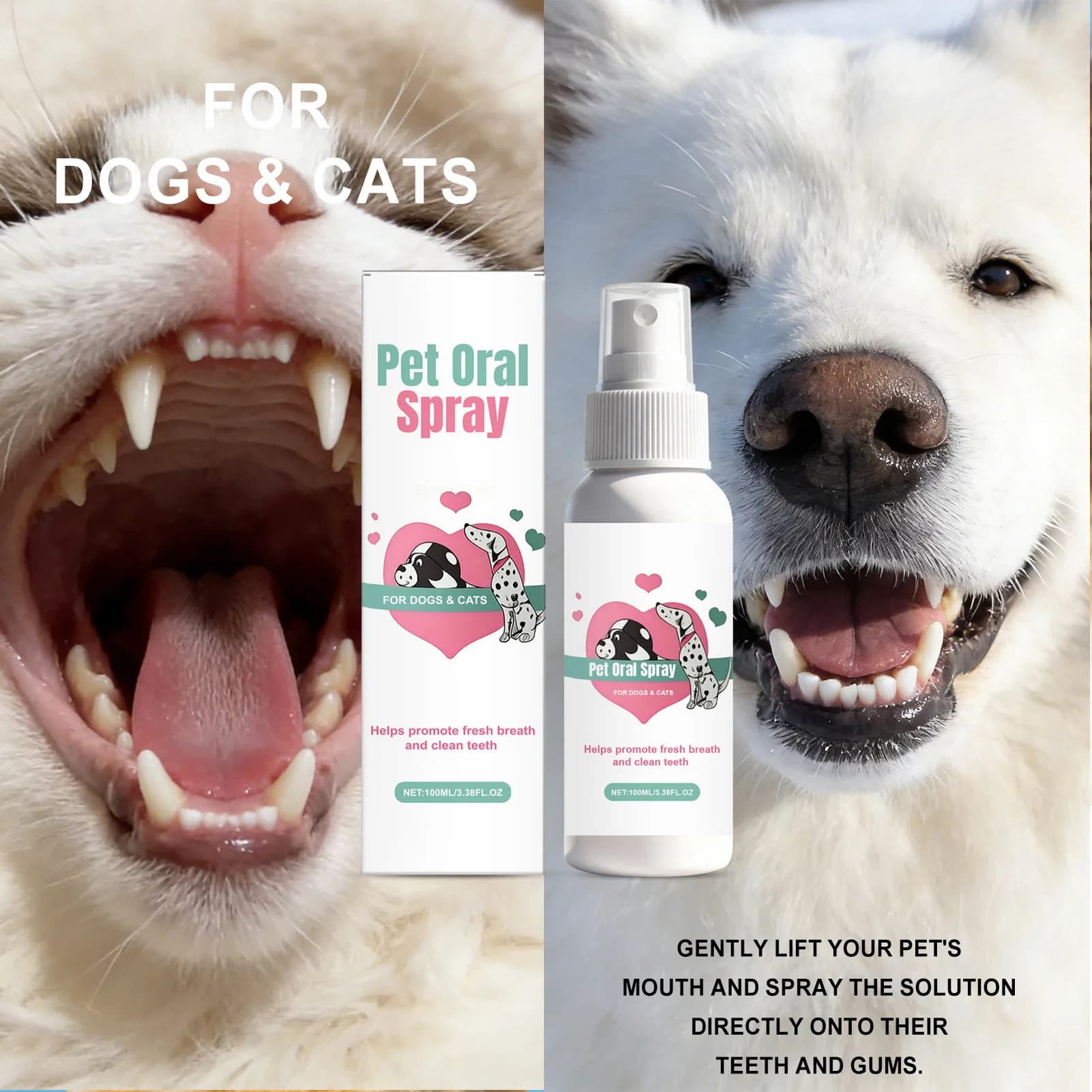 Pet Oral Spray For Cats And Dogs, Plaque Control Fresh Breath Teeth Cleaning Dental Care
