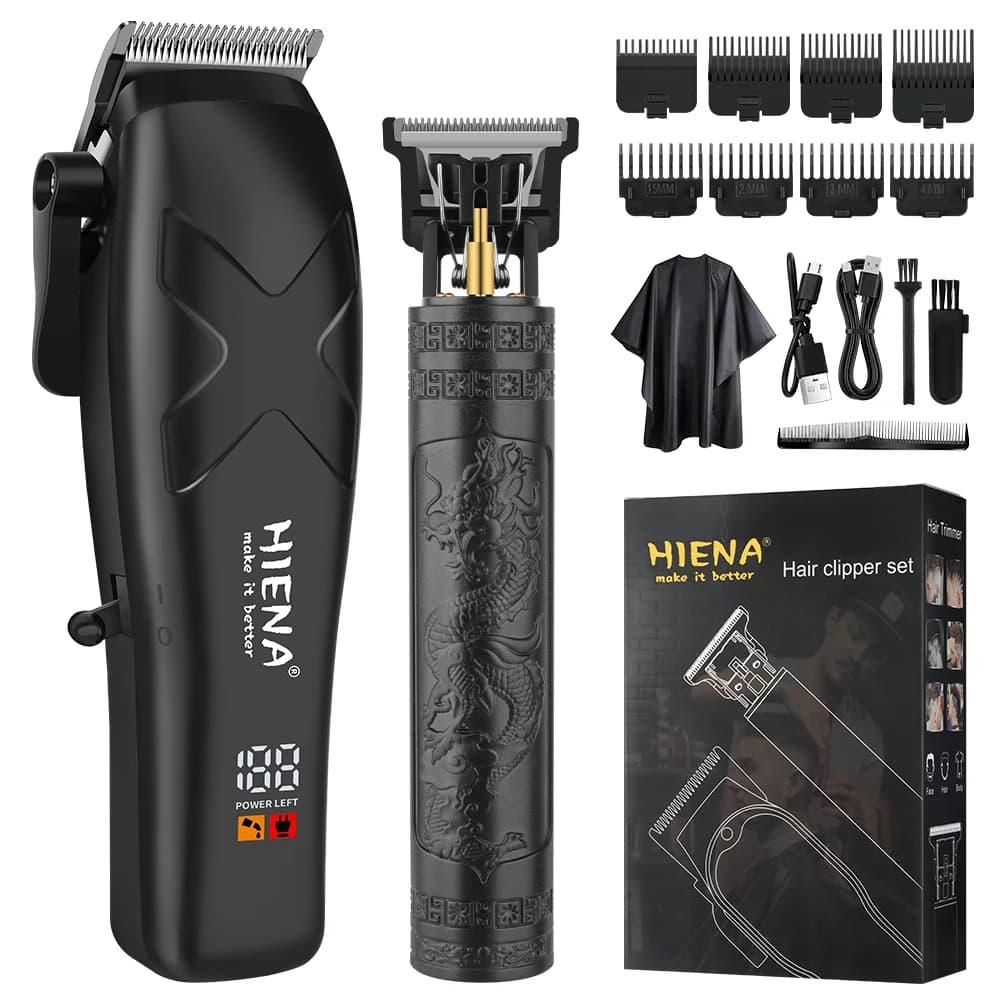 HIENA 1/2 pz. Regolabarba e Tagliacapelli da Uomo, Strumento per lo Styling, Adatto per Uso Domestico, Senza Fili ed Elettrico