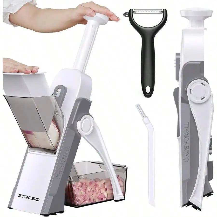 Mandoline Slicer Kitchen, Meal Prep, Potato Slicer, Adjustable/Easy To Clean/Storage, Kitchen Chopping Artifact, French Fry Cutter, Paring Cleaning Brush (Only Slice, LightGrey)