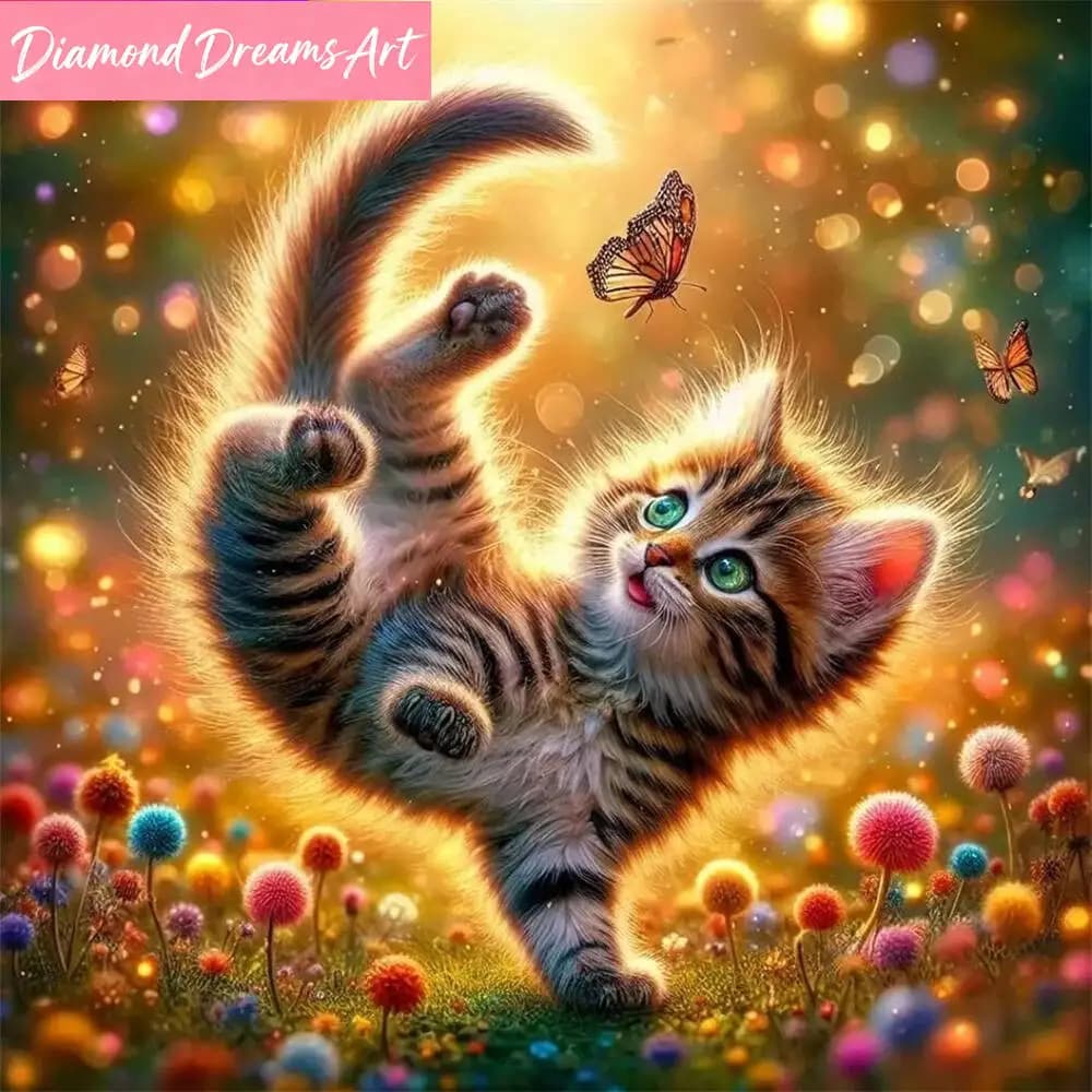 Nuovo Arrivo: Quadro Fai-da-Te con Mosaico di Diamanti, Gatto, Farfalla, Fiori, Decorazione per la Casa, Senza Cornice