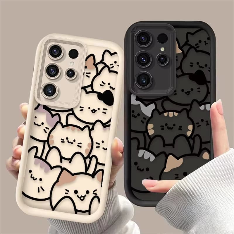 Cartoon Animal Cute Cat Phone Case For Samsung Galaxy S26 S25 Ultra S24 S23 FE S22 S21 Plus S20 A56 A55 A54 Soft Silicone Cove