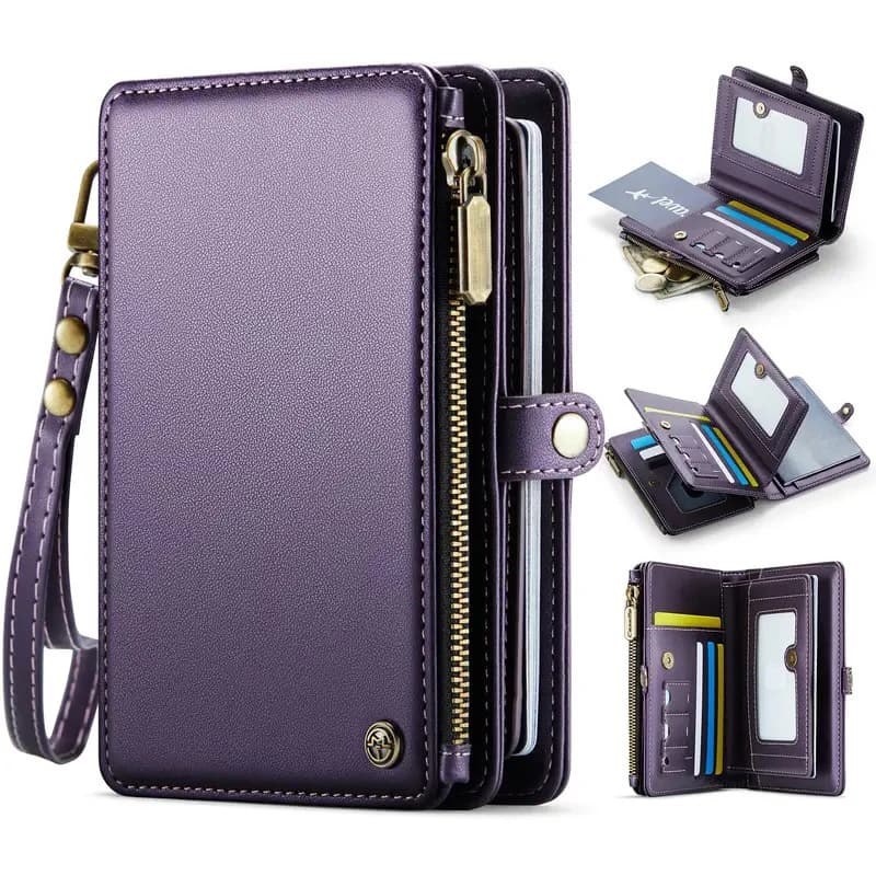 Passport Wallet, RFID Blocking Passport Holder for Travel with 11 Card Slots, SIM Slots, Cash Compartment and Zippered Coin Pocket for Men and Women