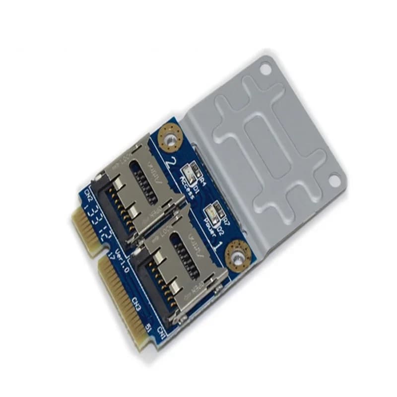 Adattatore da 2 SSD/HDD per Laptop, Lettore di Schede di Memoria Dual Micro SD/SDHC/SDXC/TF a Mini PCIe, da mPCIe a 2 mini-SDCards, Adattatore Mini PCI-E