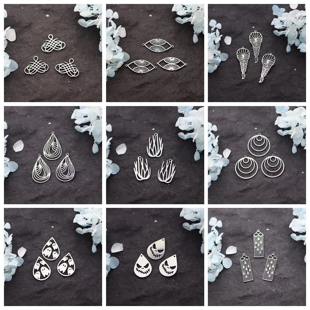 3pcs DIY Tassels Earrings Hair Braid Charms Stainless Steel Pendant Jewelry Making Ghost DNA Wind Chime Face Charm Accessories