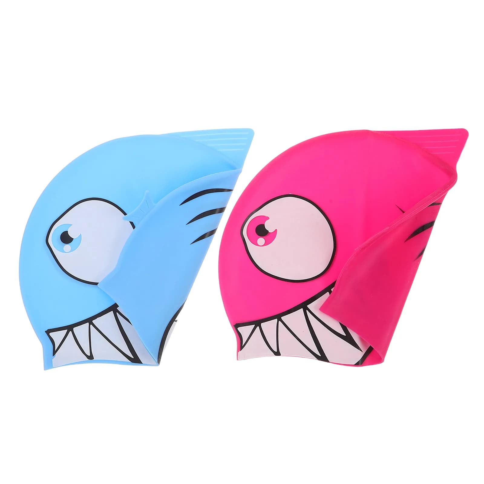 2Pcs Silicone Swim Cap Cartoon Fish Design Stretchable Waterproof Swimming Hat for Pool Beach Summer
