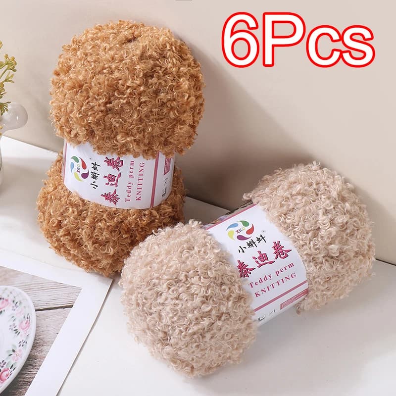 6 pezzi, 600g in totale, filato Teddy Loop per lavoro a maglia, filato acrilico per uncinetto, per maglioni, sciarpe, cappelli, borse, amigurumi.