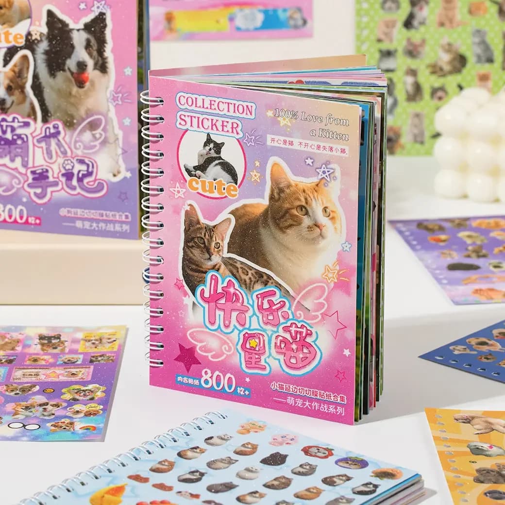 800Pcs Cute Pet Sticker Book Kawaii Cat Dog Aesthetic Decals For Scrapbooking Journaling DIY Crafts Planner Girls Kids Gift