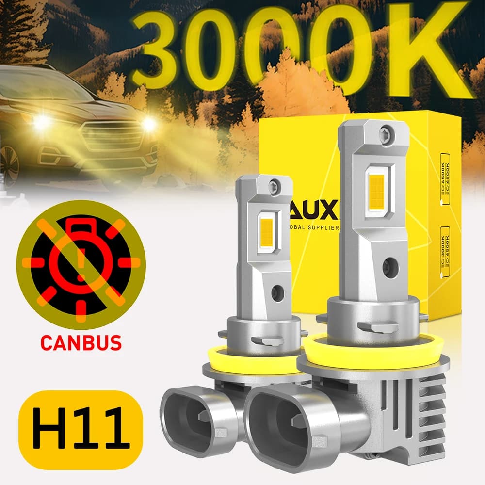 2 pezzi AUXITO H11 LED giallo 3000K faro fendinebbia lampadina per auto 12V Canbus nessun errore H8 H9 H16JP 50W potente 7035 CSP fanless