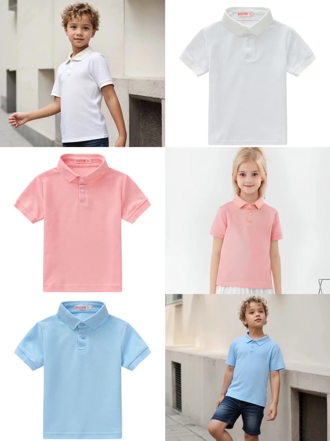 T-shirt estiva a maniche corte in tinta unita per ragazzi e ragazze, polo a maniche corte con risvolto alla moda per bambini, studente formale o