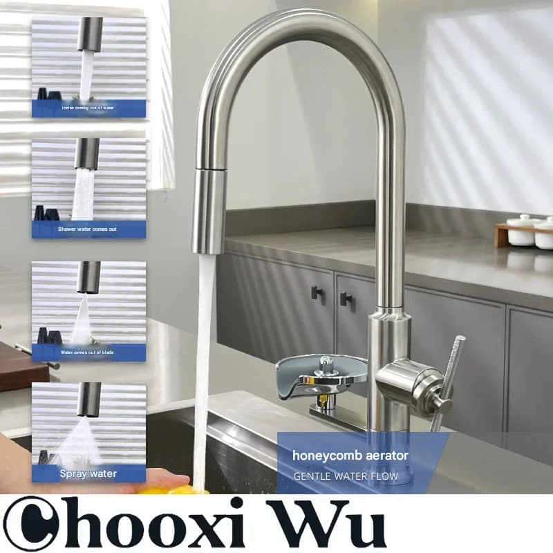 Rubinetto da Cucina con Lavabicchieri Multifunzione Estraibile a Spruzzo Miscelatore per Lavello Montato sul Piano Acqua Calda e Fredda