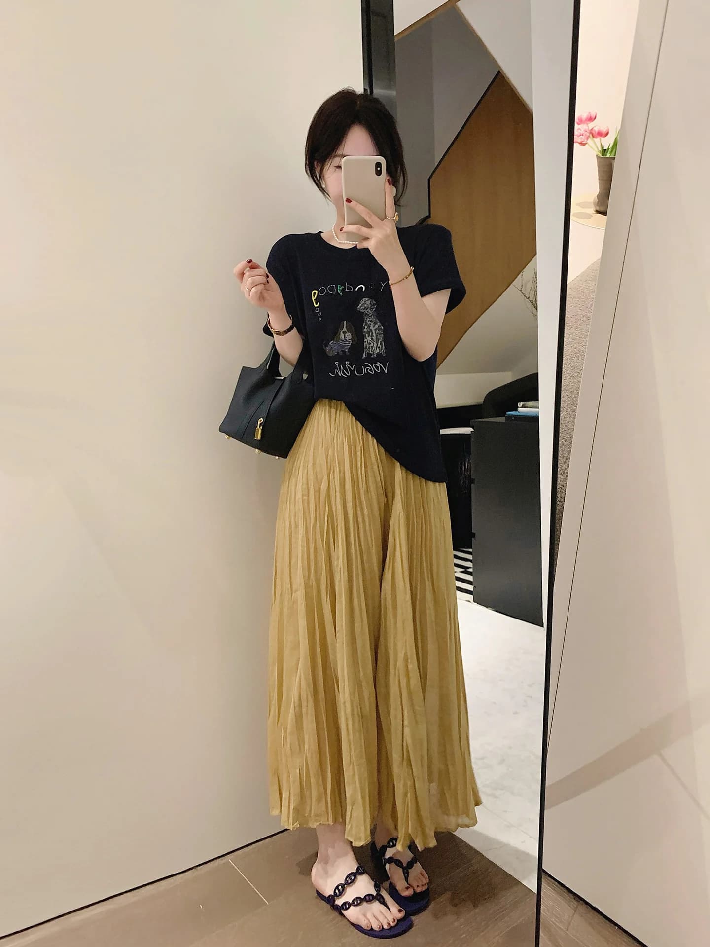 Misslady Loose A-Line Midi Skirt Women's High Waist Pleated Comfortable Cotton Gauze Soft Elastic Waist Vintage Style Skirt